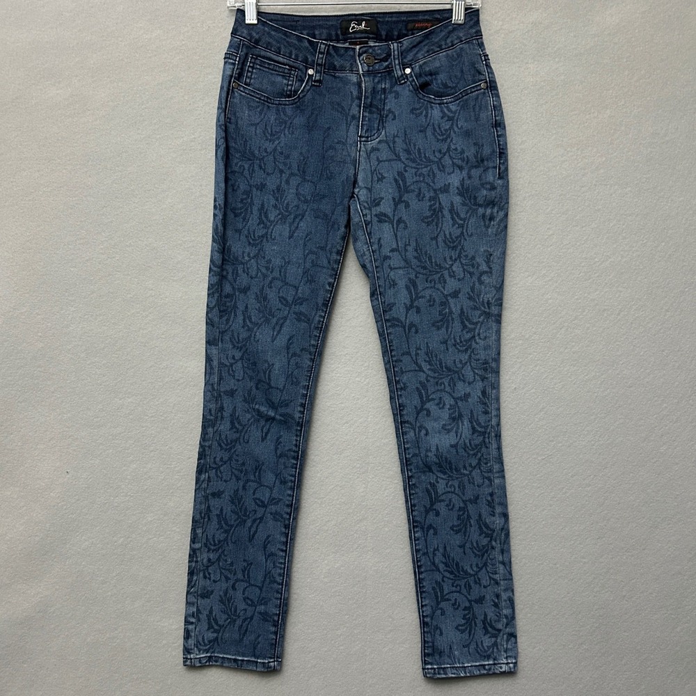 Earl Jean Womens 2 Skinny Jeans Blue Floral Scroll Damask Laser Etched Stretch